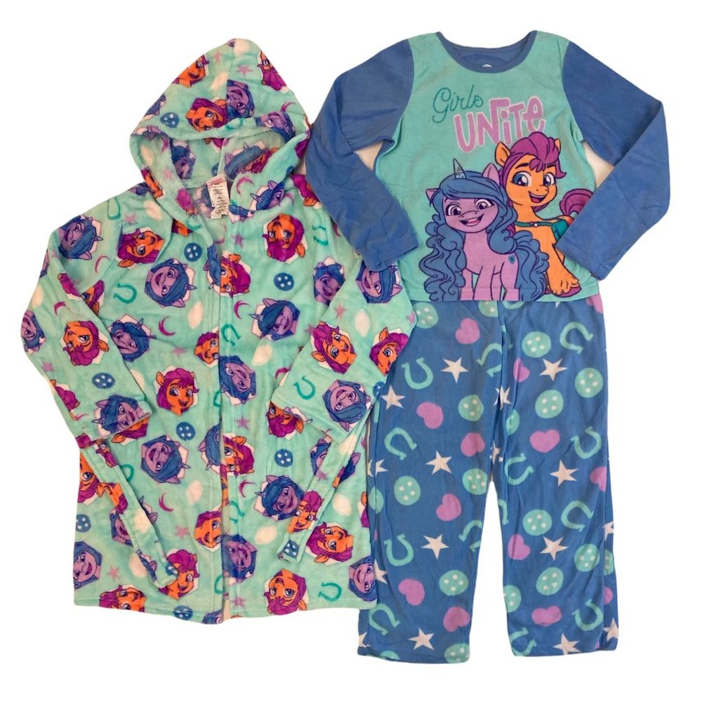 Licensed Girl's My Little PolnCute Warm Plush Hooded Robe & 2 Piece Pajama Set
